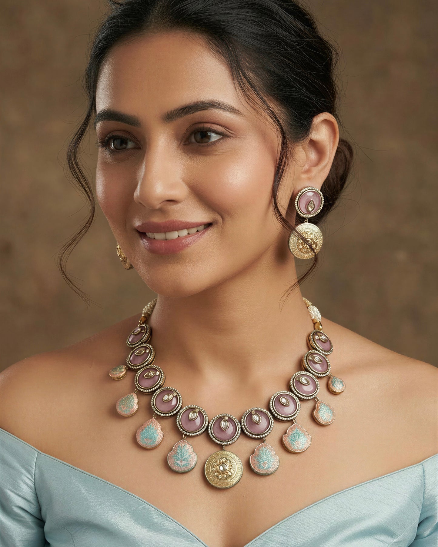 Amna Lotus Pink Fusion Necklace Set
