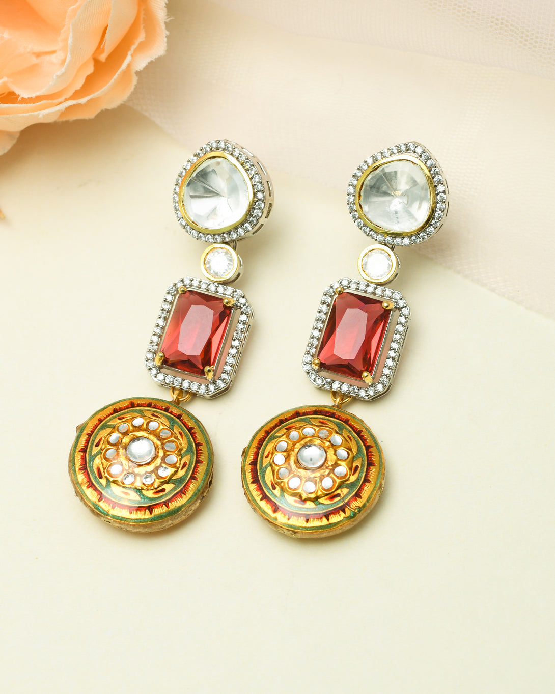 Aiza Ruby Red Fusion Earrings - Pirohee by parul sharma