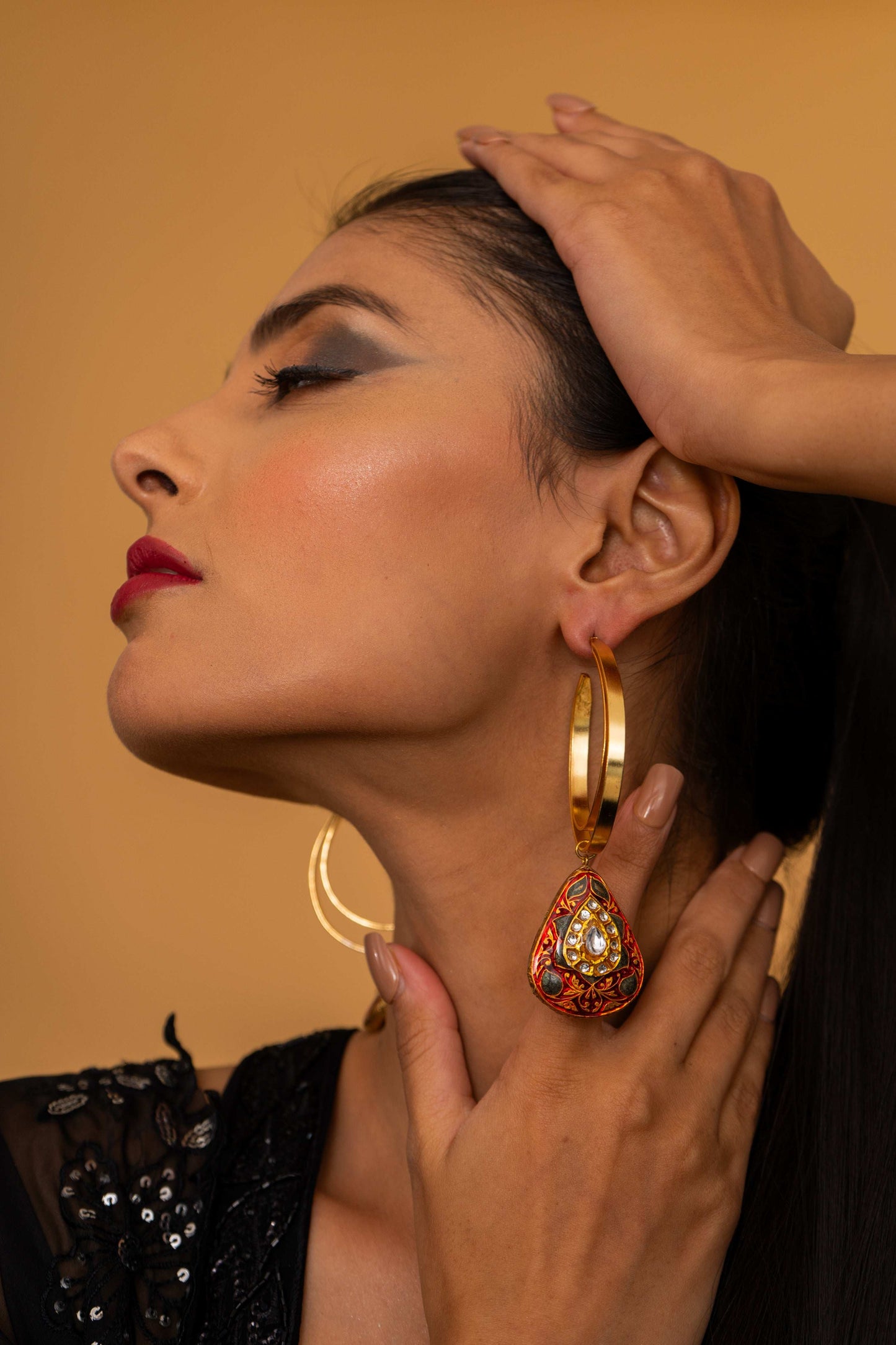 Ayla Red Hoop Earrings - Pirohee by parul sharma