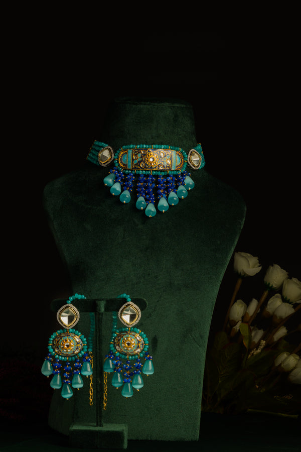 Faqat Turquoise Necklace Set - Pirohee by parul sharma