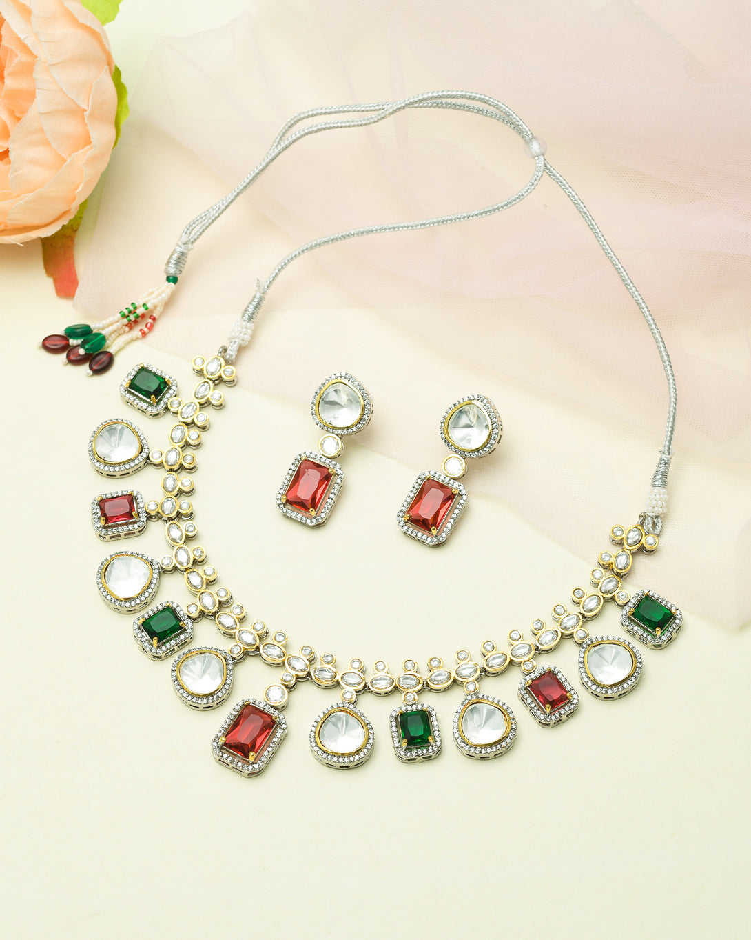 Elite Multicolour AD Necklace Set - Pirohee by parul sharma