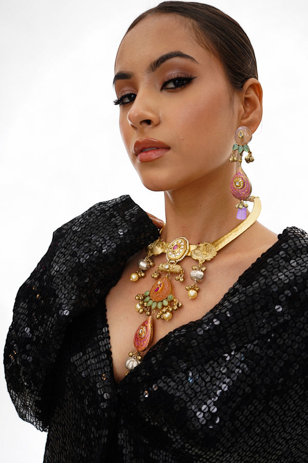 Zohra Pink Jadau Hasli Necklace Set