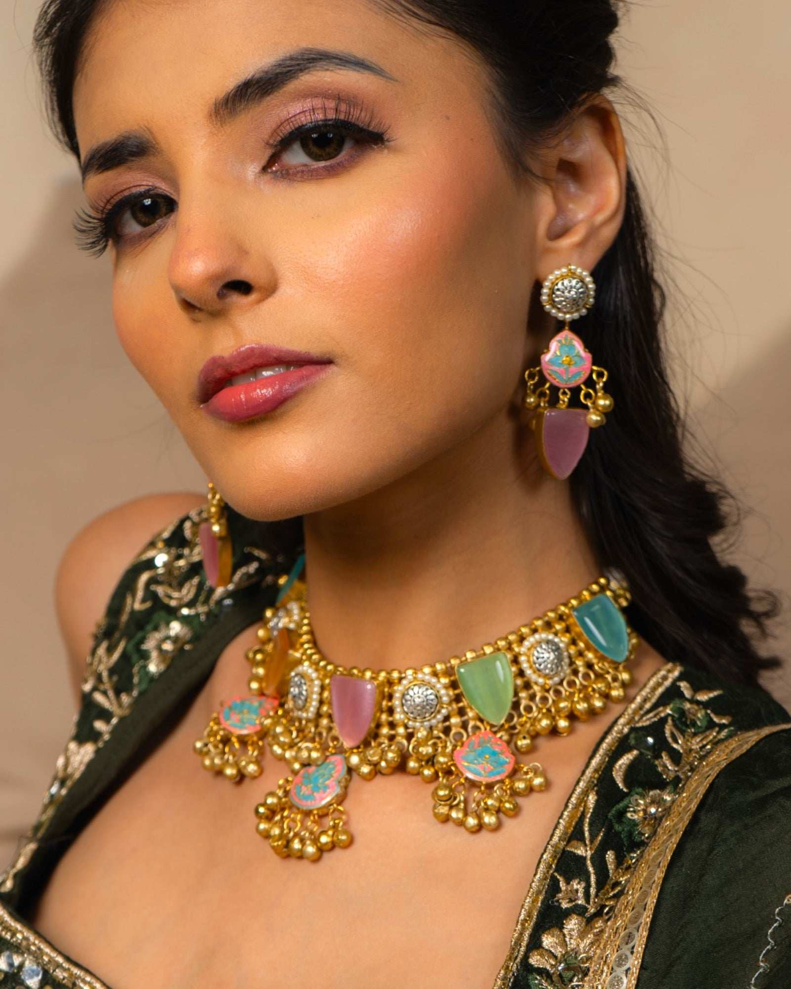 Iraa Multicolour Jadau Necklace Set - Pirohee by parul sharma