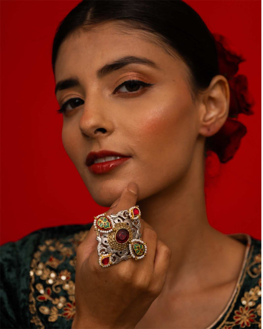 Nayana Multicolour Adjustable Ring - Pirohee by parul sharma