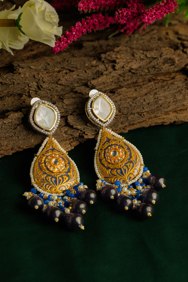 Adah Dark Blue Polki Earrings - Pirohee by parul sharma