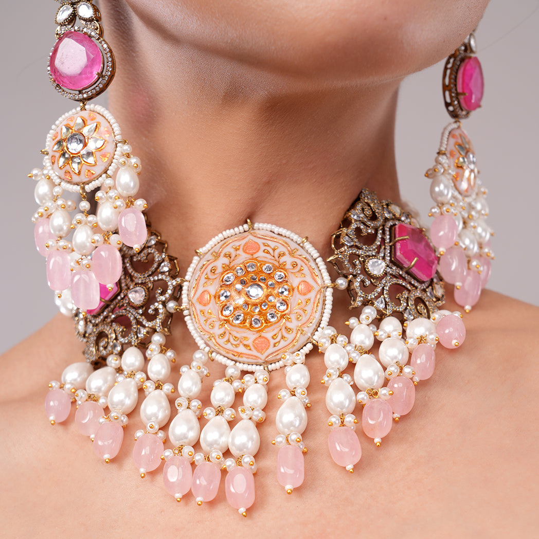 Sheeshbaagh Ivory Royal Meenakari & Pearl Set