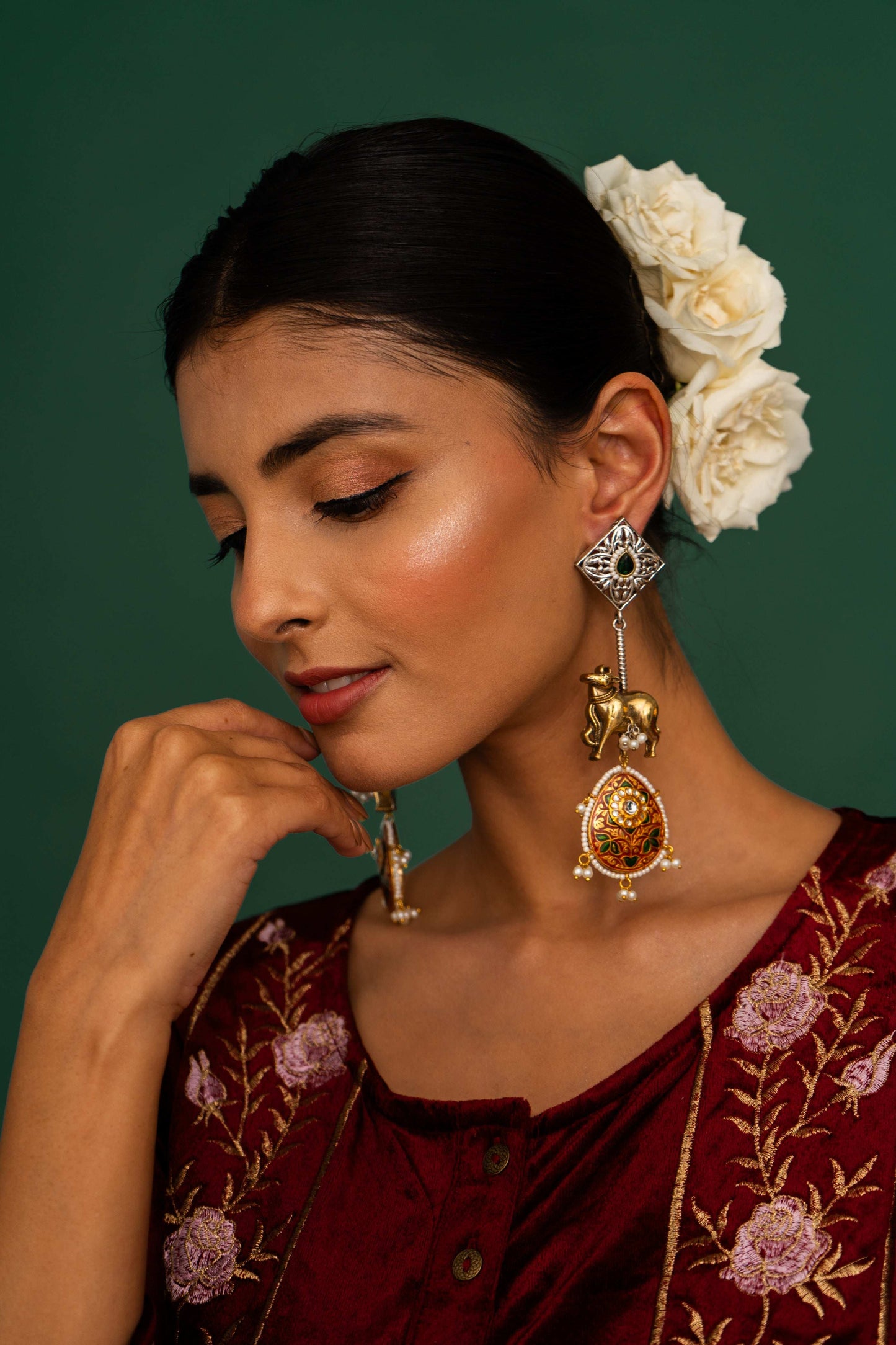 Damini Red Bull Motif Earrings - Pirohee by parul sharma