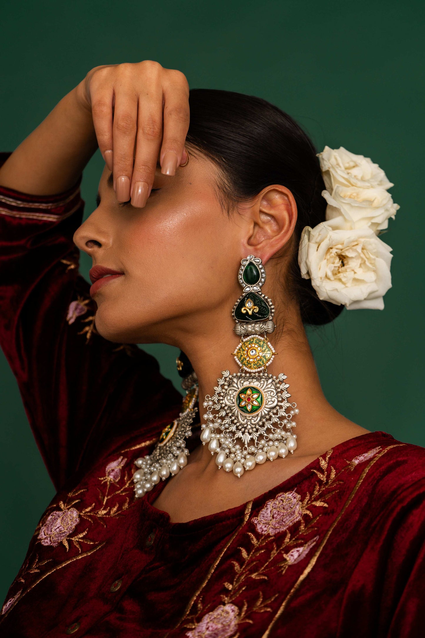 Zubeida Green Fusion Earrings - Pirohee by parul sharma
