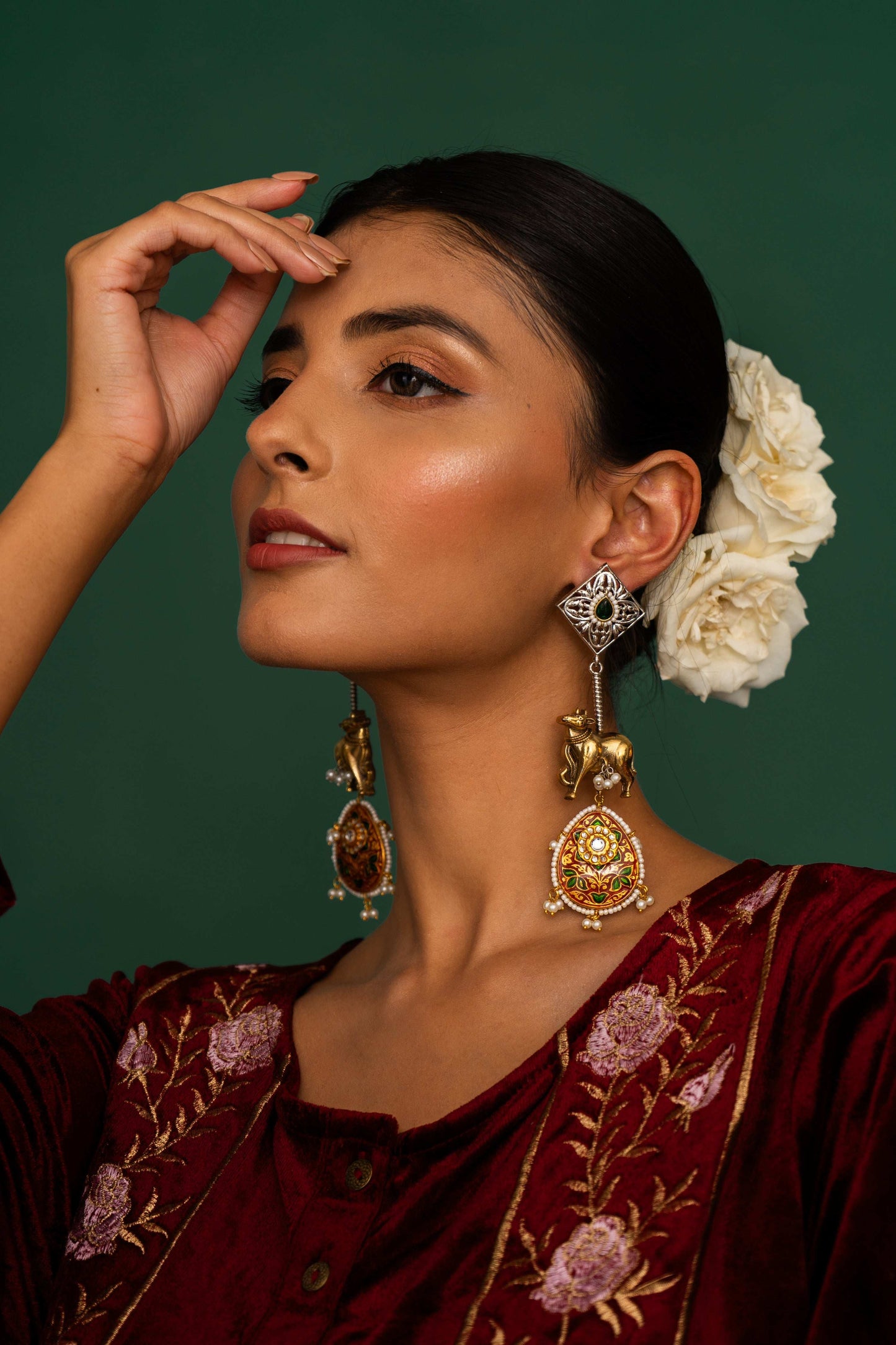 Damini Red Bull Motif Earrings - Pirohee by parul sharma