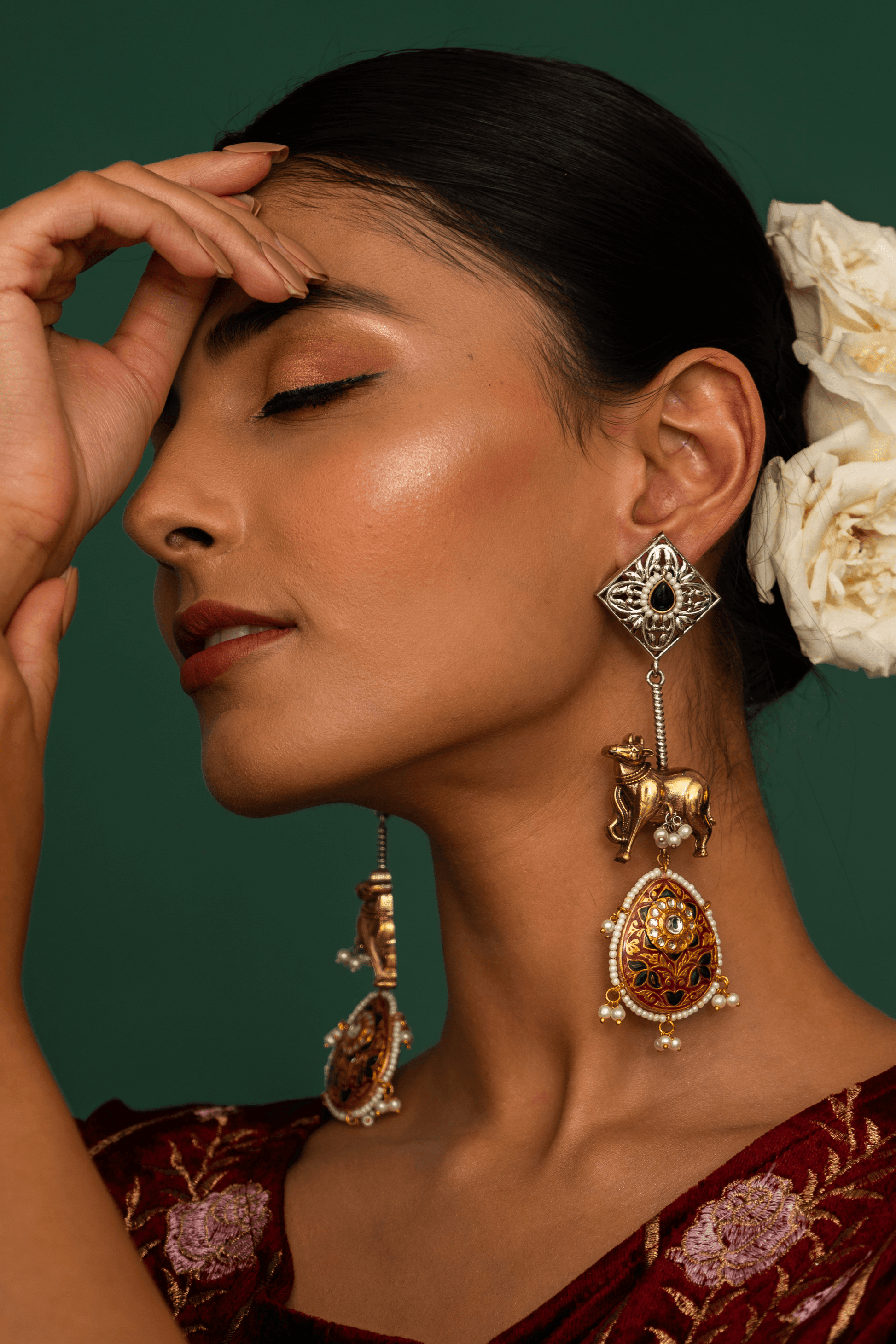 Damini Red Bull Motif Earrings - Pirohee by parul sharma