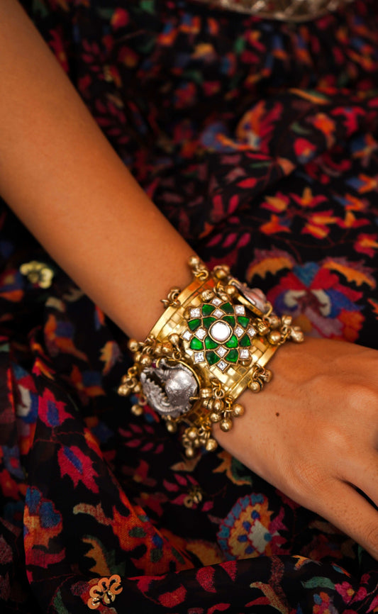 Ghazal Adjustable Jadau Handcuff / Bracelet - Pirohee by parul sharma