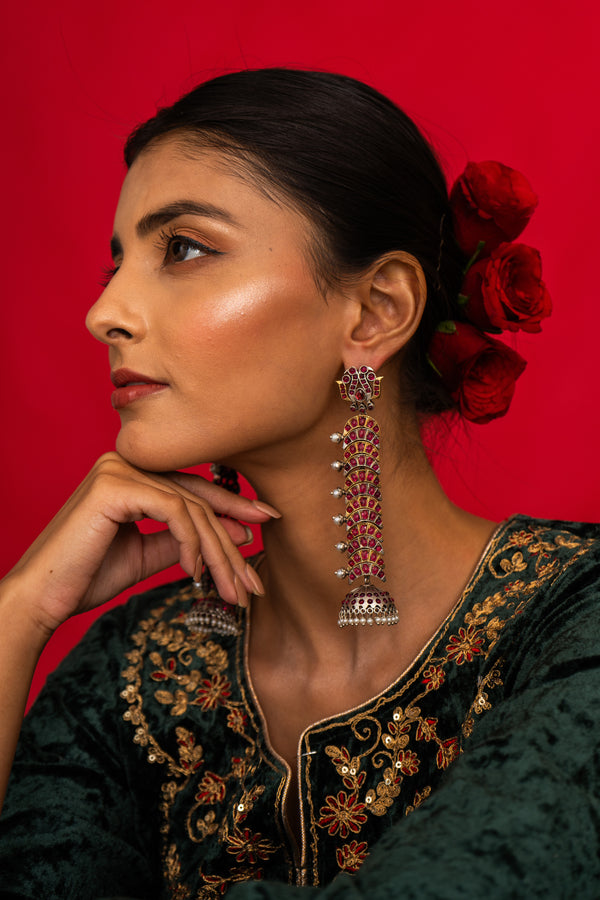 Sakina Magenta Jhumka Earrings