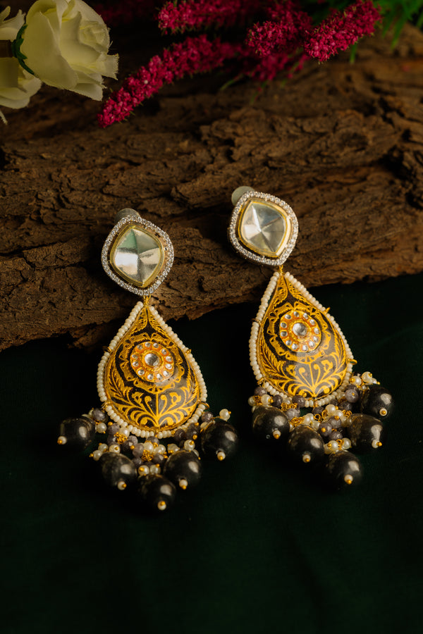 Adah black polki earrings - Pirohee by parul sharma