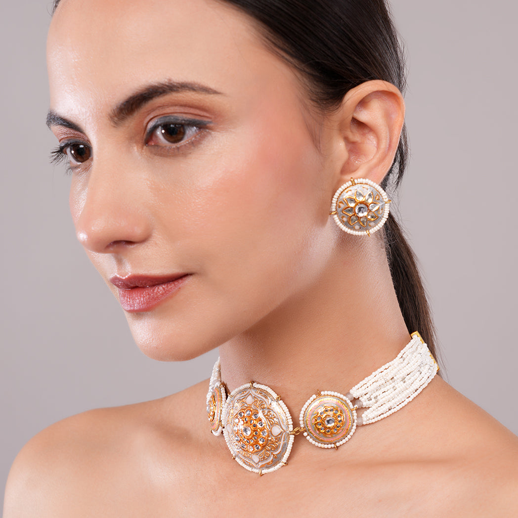 Surmayi Grey Meenakari Choker Set