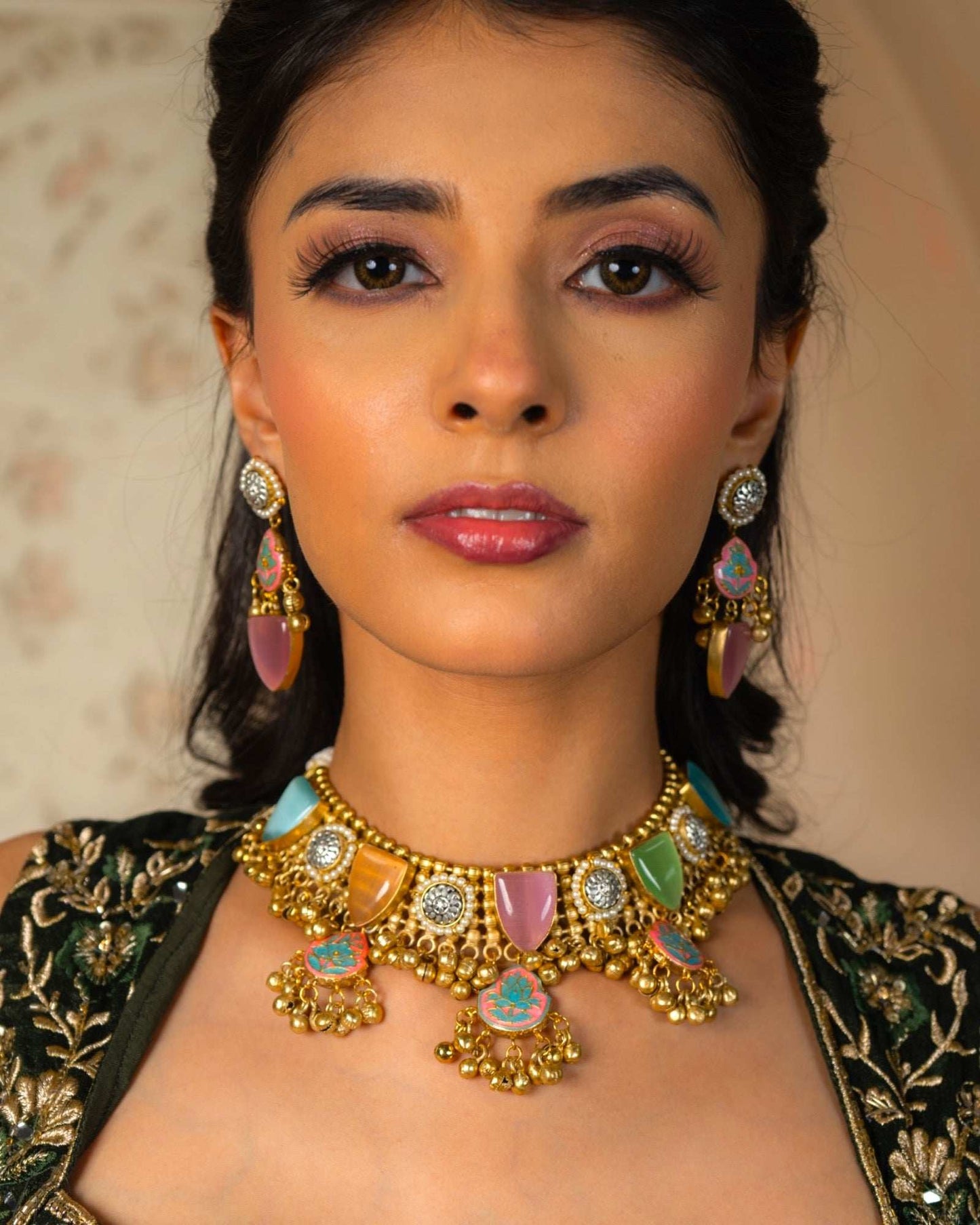 Iraa Multicolour Jadau Necklace Set - Pirohee by parul sharma