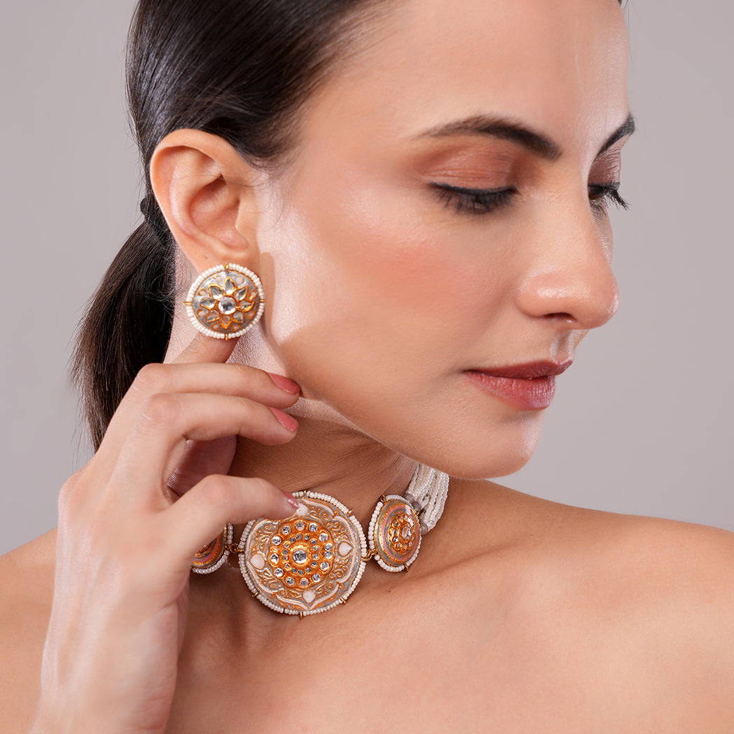 Surmayi Grey Meenakari Choker Set