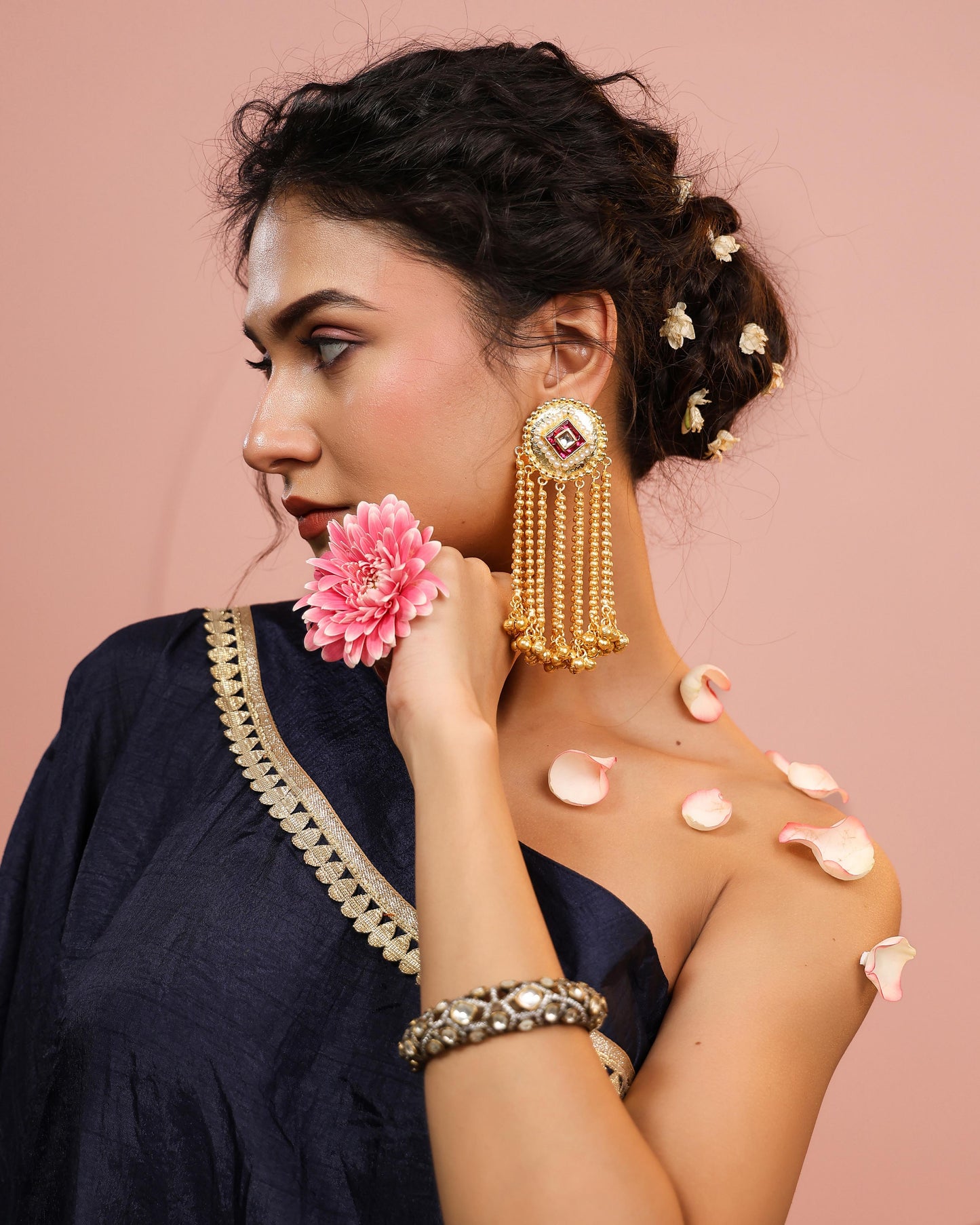 Mehar Chaand Latkan Pink Earrings (Invisible Kaan Chains Included)
