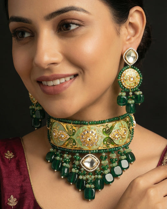Ruhaniyat Green Choker Necklace Set