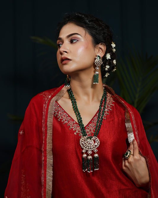 Polki Chand Haar with Emerald Beads