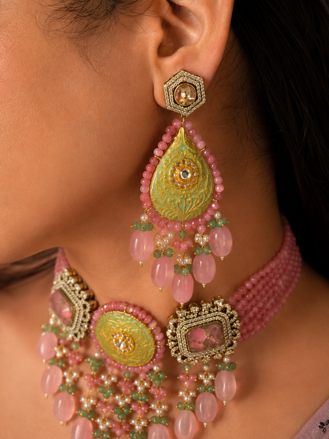 Mira Blush Jade Necklace Set