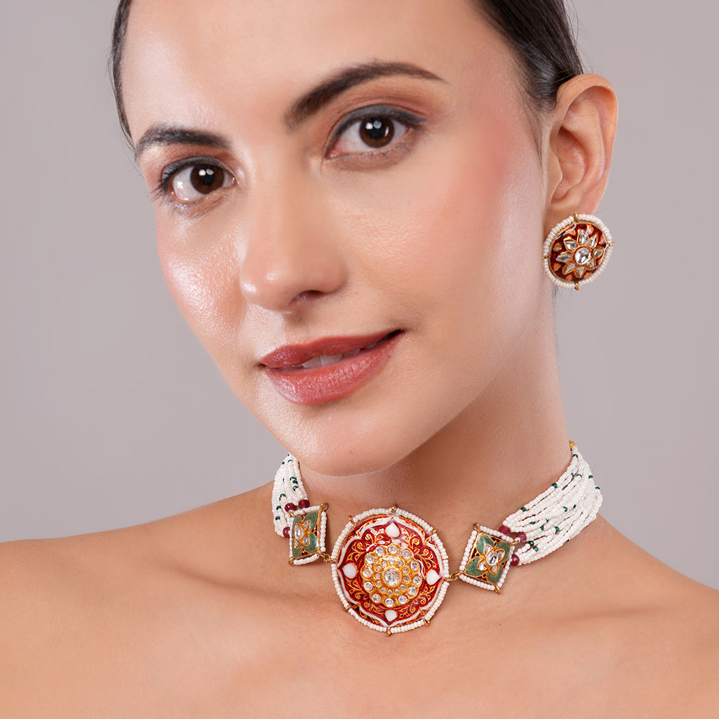 Surmayi Red Meenakari Choker Set