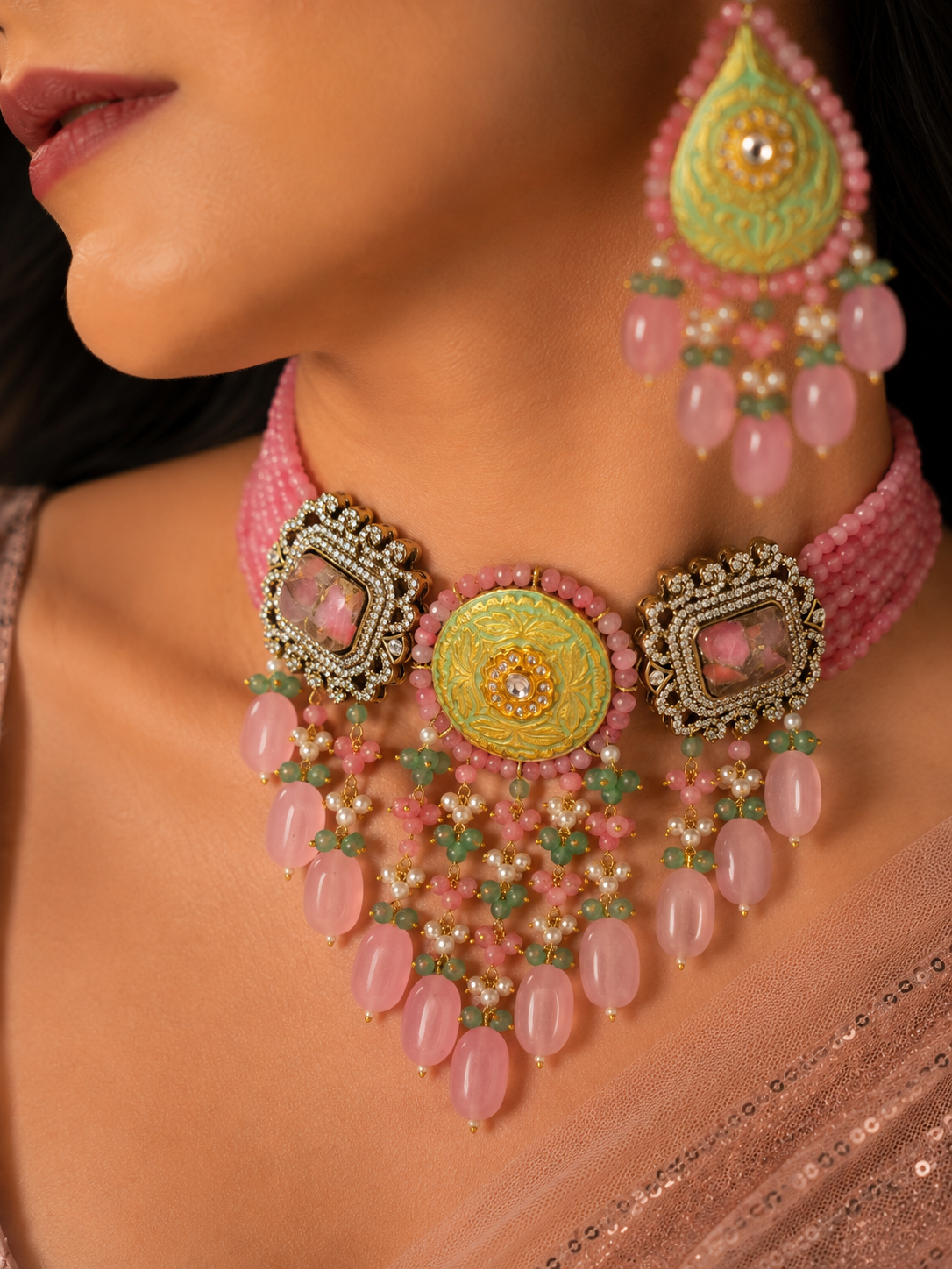 Mira Blush Jade Necklace Set