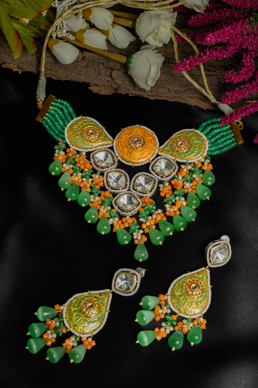 Rooh Mint Polki Necklace Set - Pirohee by parul sharma