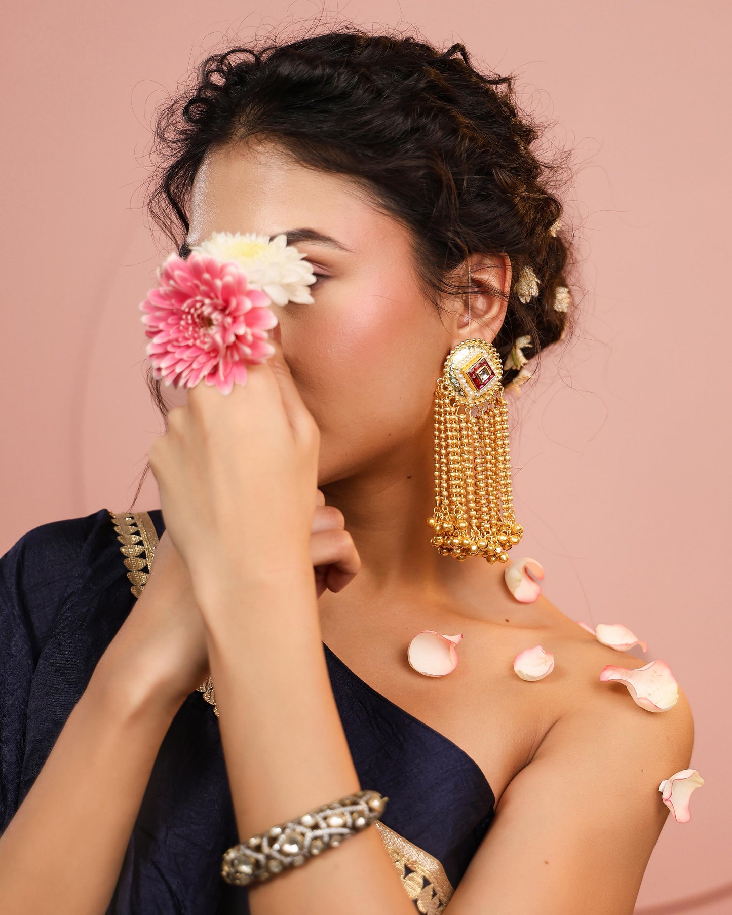 Mehar Chaand Latkan Pink Earrings (Invisible Kaan Chains Included)