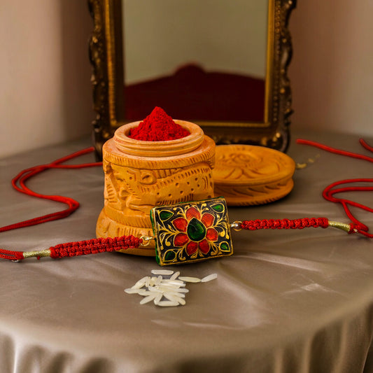 Antique Partash Gold Plated Red Meenakari Rakhi