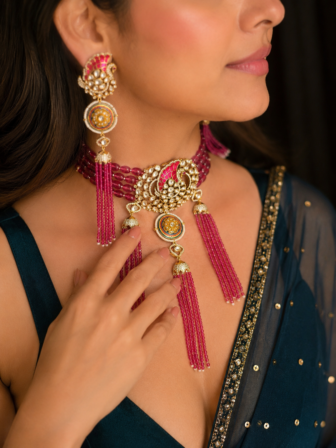 Veda Pink Polki Jadau Choker Set
