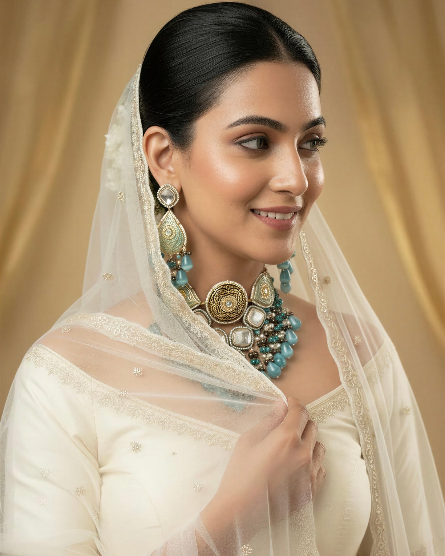 Rooh Turquoise Polki Necklace Set