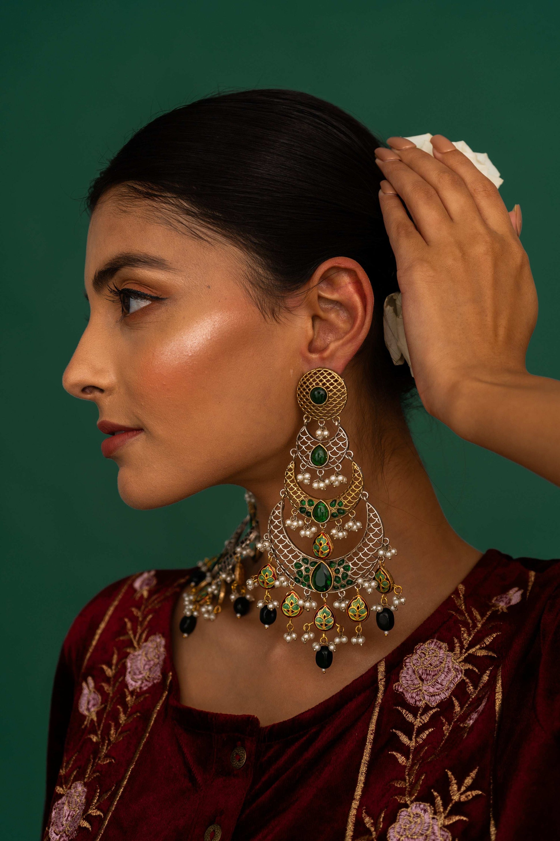 Eesha Green Chandbali Earrings - Pirohee by parul sharma