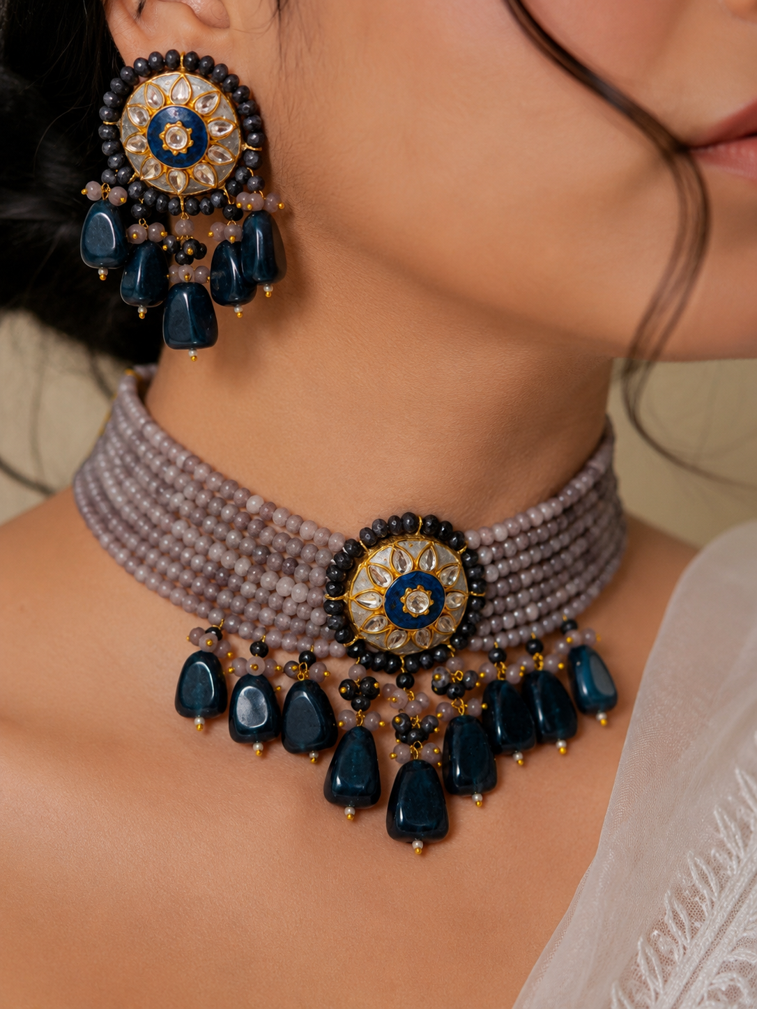 Velvet Moon Grey Choker Set
