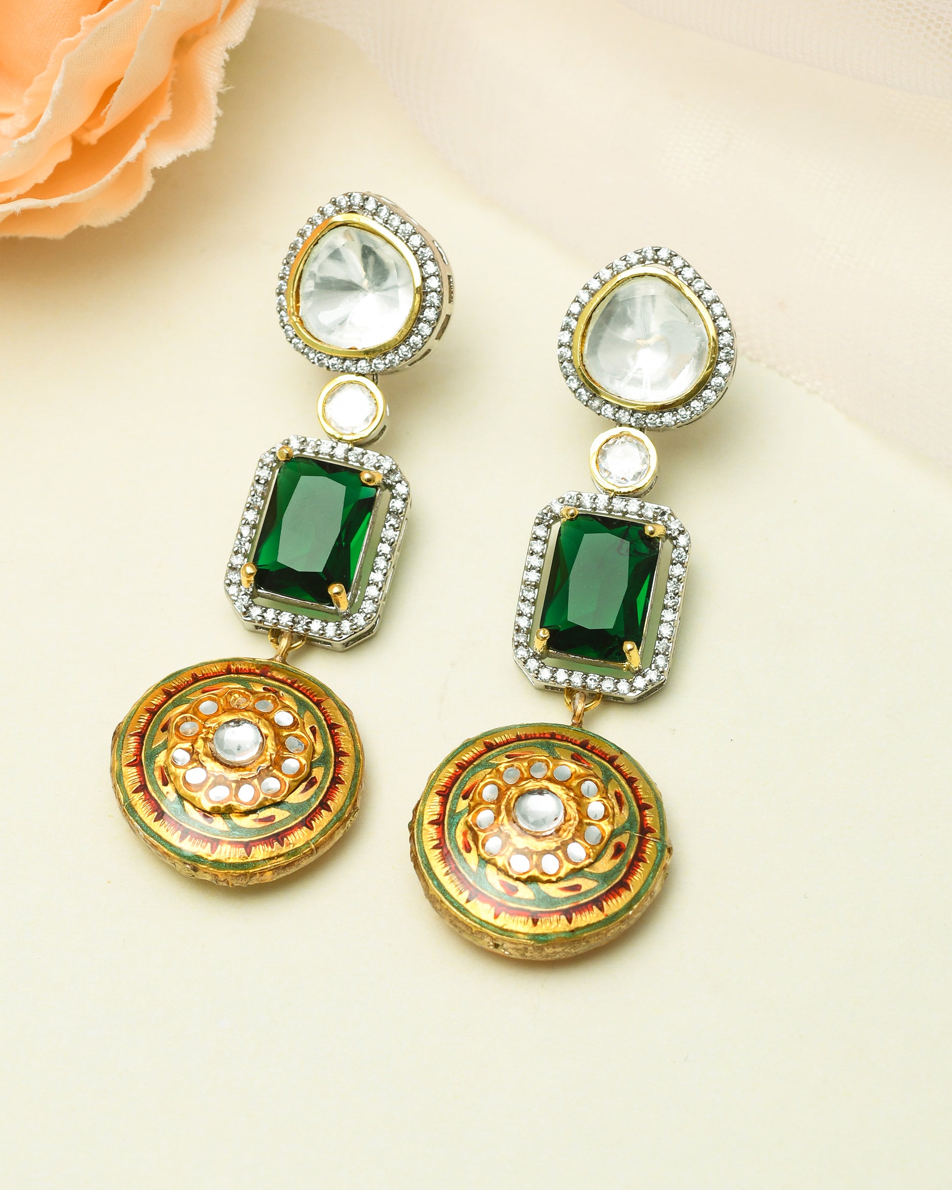 Aiza Emerald Green Fusion Earrings - Pirohee by parul sharma