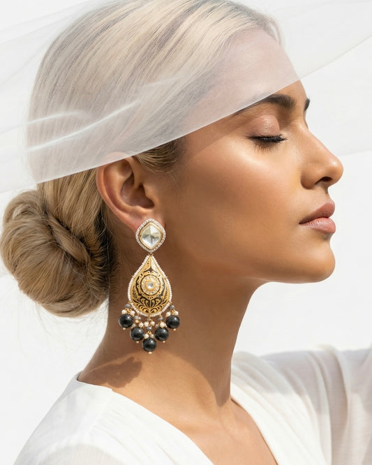 Adah black polki earrings