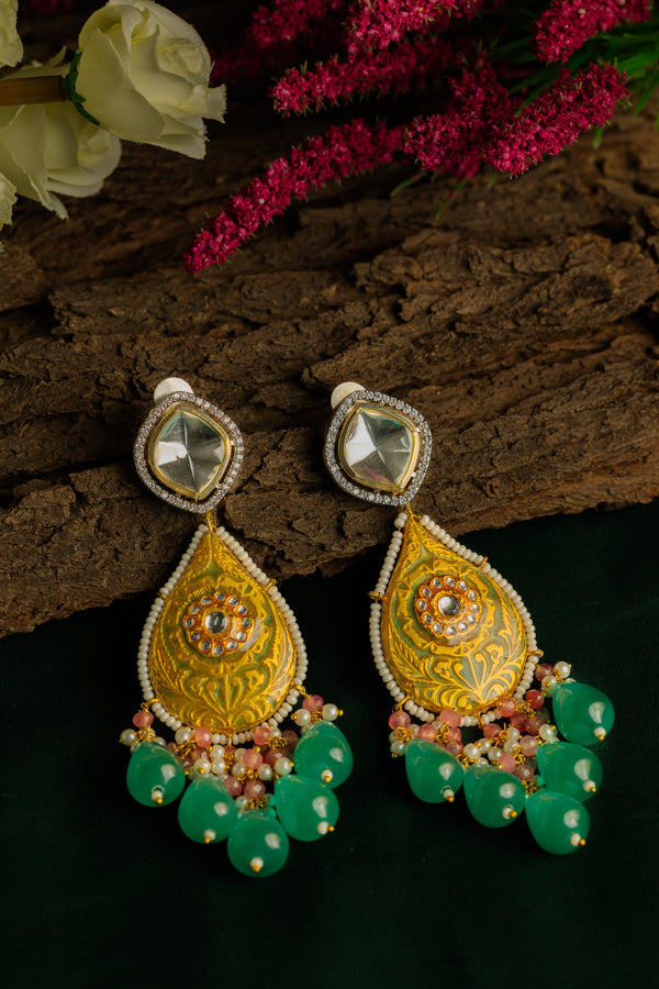 Adah Aquamarine Polki Earrings - Pirohee by parul sharma