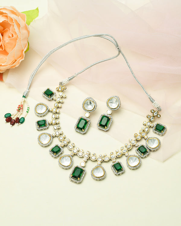 Elite Emerald Green AD Necklace Set - Pirohee by parul sharma