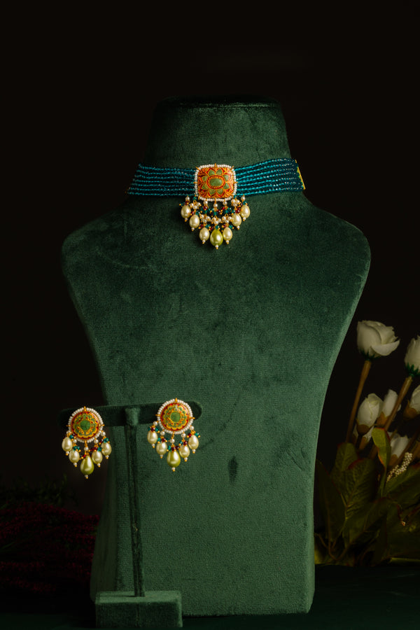 Enticing Teal Green Choker Necklace Set - Pirohee by parul sharma