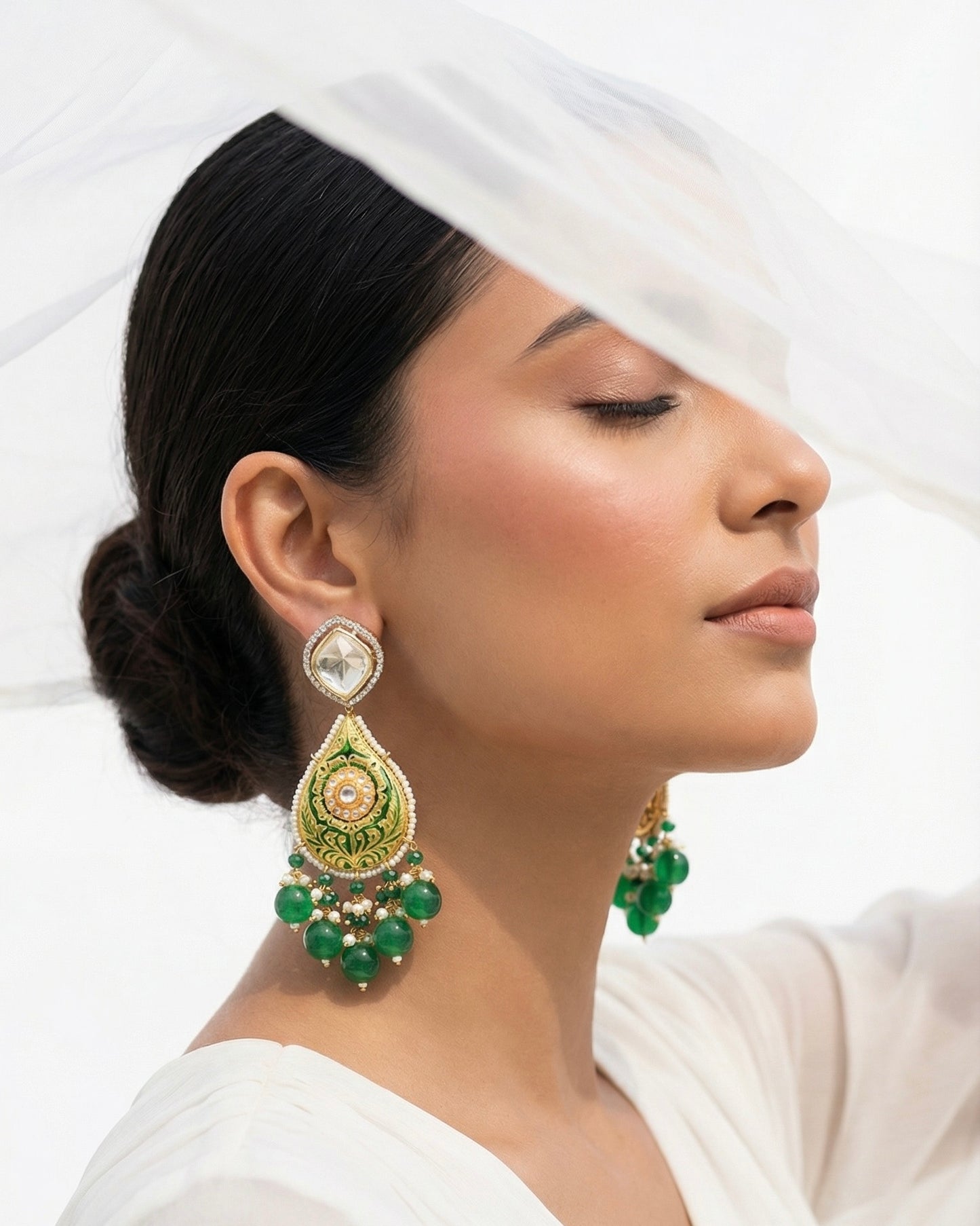 Adah Emerald Green Polki Earrings