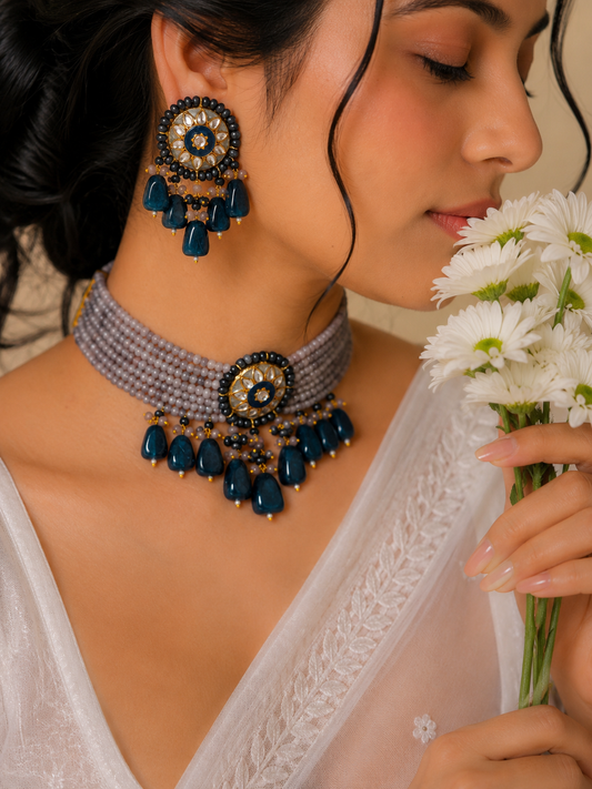 Velvet Moon Grey Choker Set