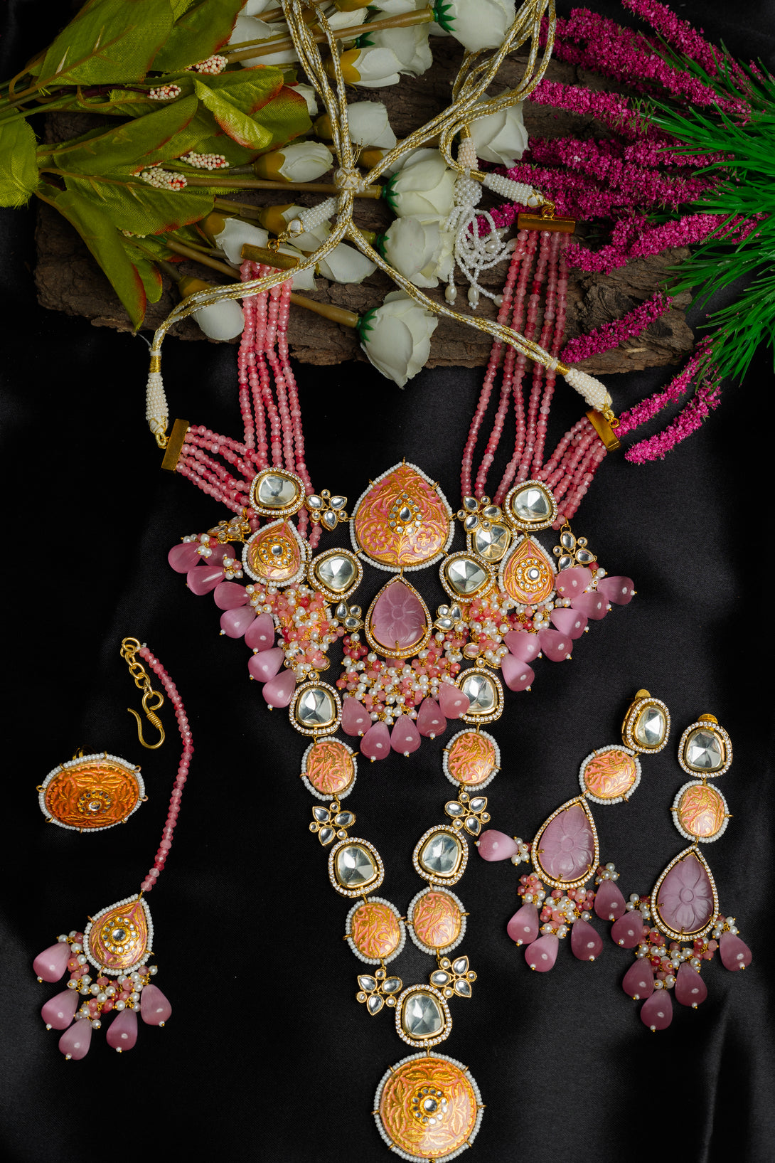 Nazaakat Lotus Pink Bridal Necklace Set - Pirohee by parul sharma