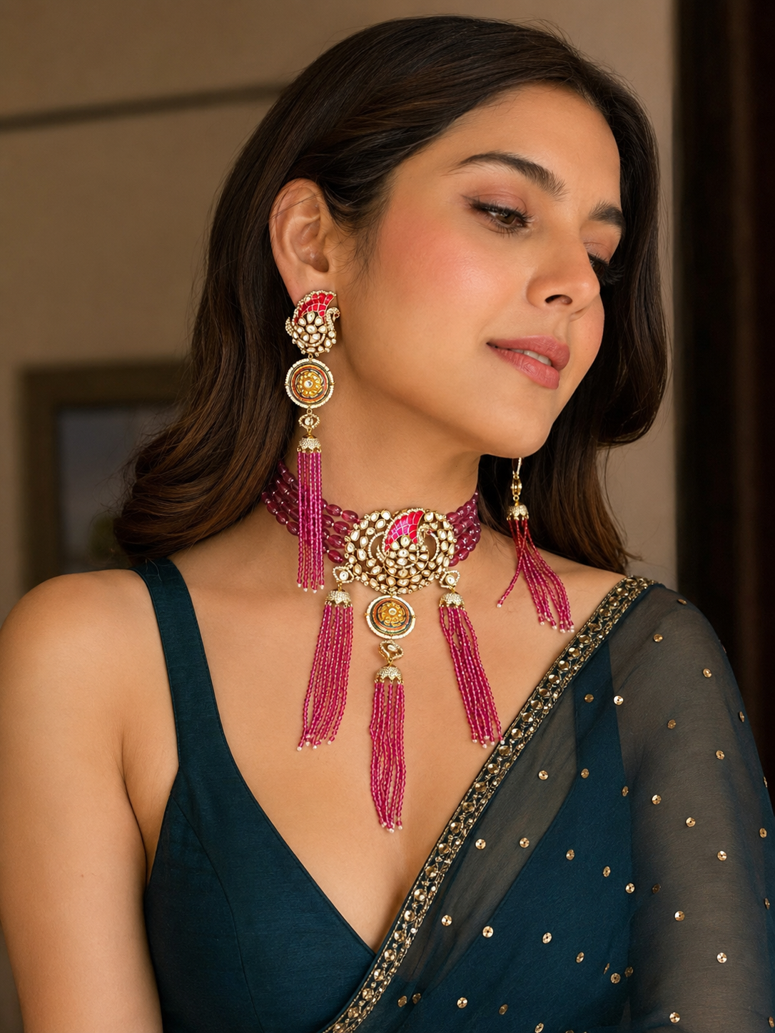 Veda Pink Polki Jadau Choker Set