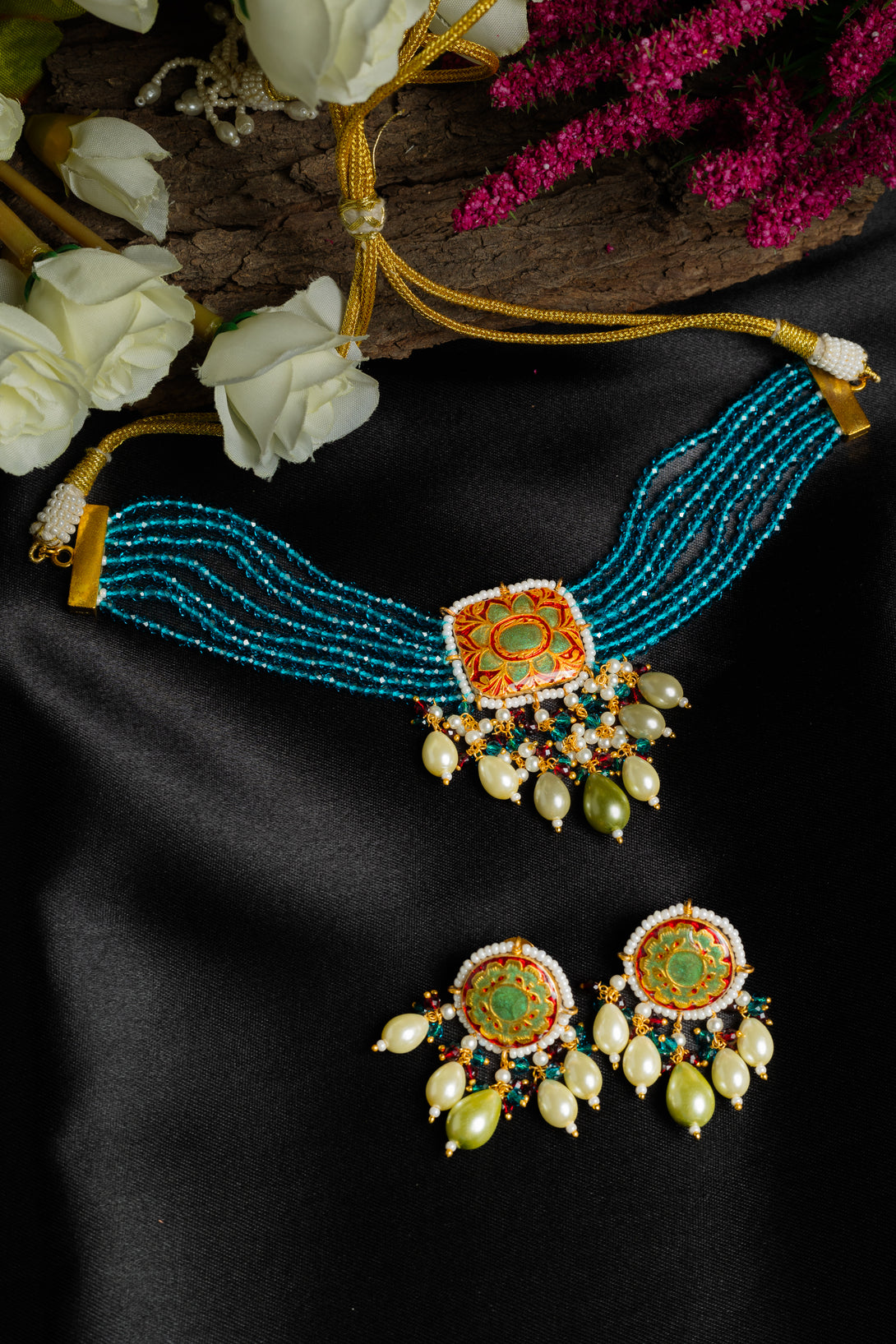 Enticing Teal Green Choker Necklace Set - Pirohee by parul sharma