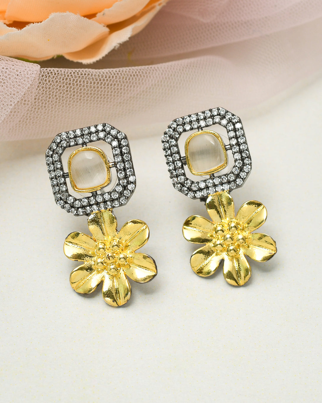 Elegant Ivory Zirconia Earrings - Pirohee by parul sharma