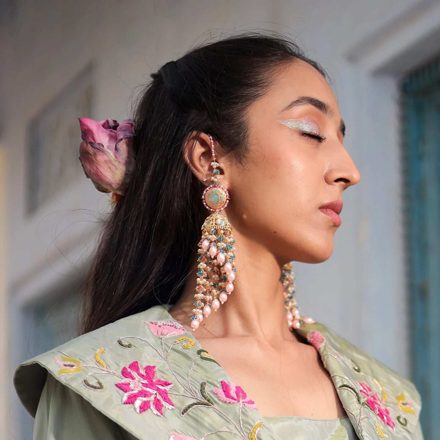 Aayat Pink Polki Jhumkas - Pirohee by parul sharma
