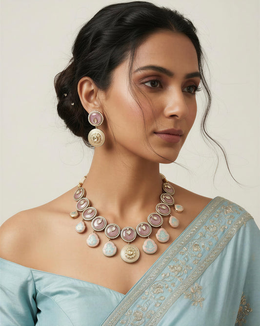 Amna Lotus Pink Fusion Necklace Set