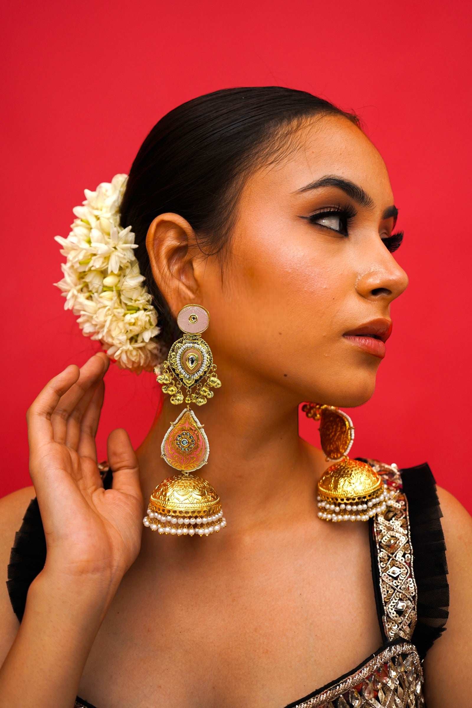 Gulmina Pink Jhumka Earrings - Pirohee by parul sharma