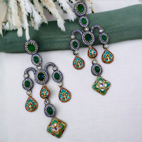 Fusion Elegance: Meenakari &
AD Green Earrings