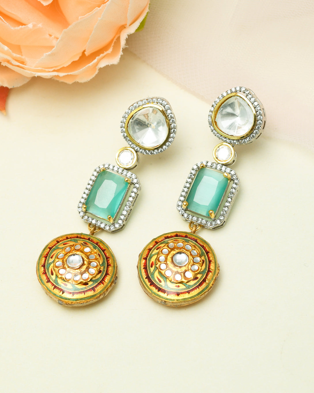 Aiza Mint Green Fusion Earrings - Pirohee by parul sharma