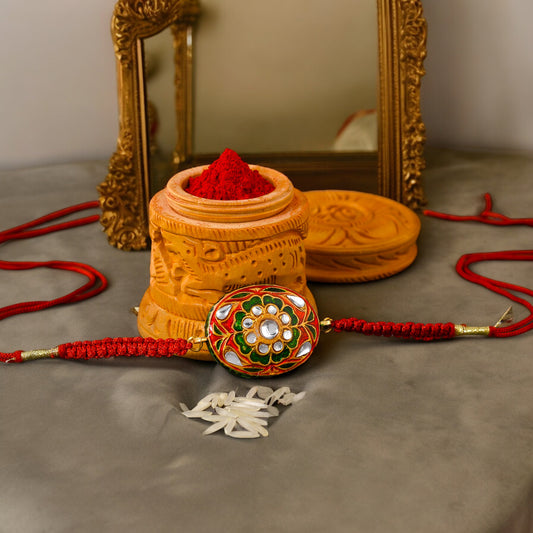 Traditional Gold Plated Red Meenakari Rakhi